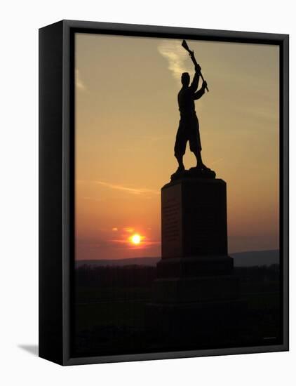 Memorial Statue of a Civil War Soldier on Cemetery Ridge on Gettysburg Battlefield-null-Framed Stretched Canvas