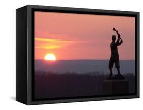 Memorial Statue of a Civil War Soldier on Cemetery Ridge on Gettysburg Battlefield-null-Framed Stretched Canvas
