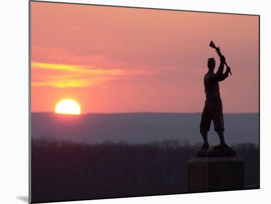 Memorial Statue of a Civil War Soldier on Cemetery Ridge on Gettysburg Battlefield-null-Mounted Photographic Print