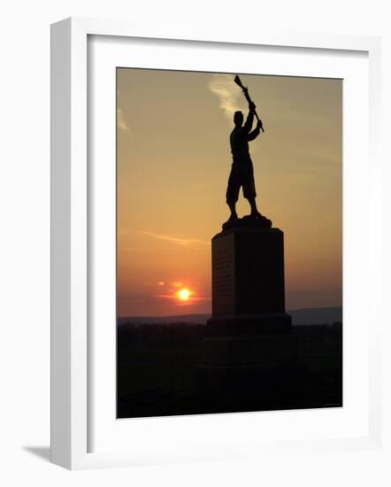 Memorial Statue of a Civil War Soldier on Cemetery Ridge on Gettysburg Battlefield-null-Framed Photographic Print