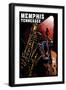 Memphis, Tennesse - Jazz Scene Scratchboard-Lantern Press-Framed Art Print