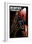 Memphis, Tennesse - Jazz Scene Scratchboard-Lantern Press-Framed Art Print