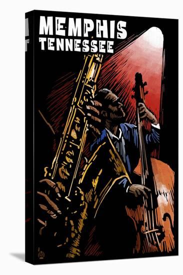 Memphis, Tennesse - Jazz Scene Scratchboard-Lantern Press-Stretched Canvas