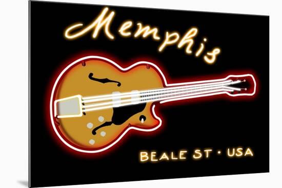 Memphis, Tennesse - Neon Guitar Sign-Lantern Press-Mounted Premium Giclee Print