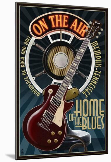 Memphis, Tennessee - Guitar and Microphone - Blue-null-Mounted Poster