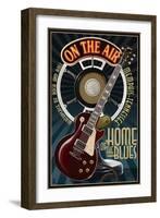 Memphis, Tennessee - Guitar and Microphone - Blue-Lantern Press-Framed Art Print