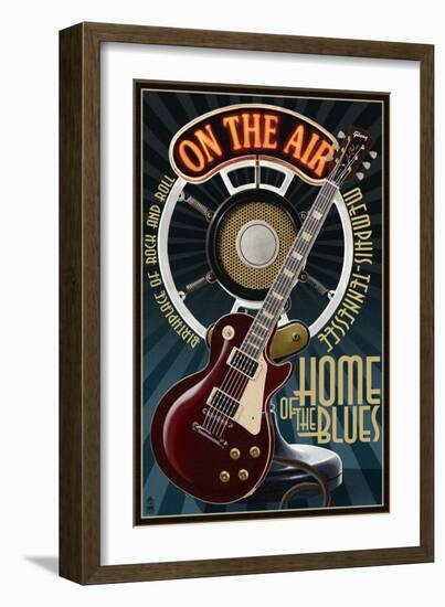 Memphis, Tennessee - Guitar and Microphone - Blue-Lantern Press-Framed Art Print