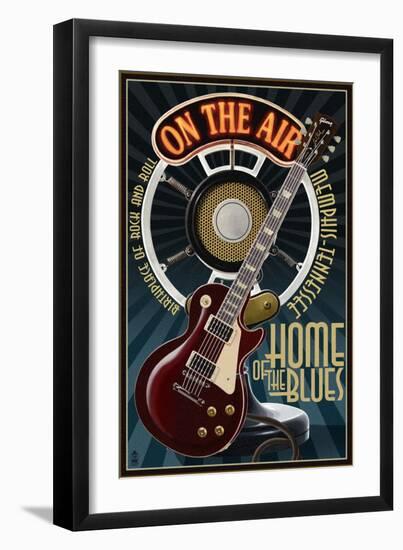 Memphis, Tennessee - Guitar and Microphone - Blue-Lantern Press-Framed Art Print