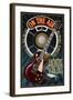 Memphis, Tennessee - Guitar and Microphone - Blue-Lantern Press-Framed Art Print