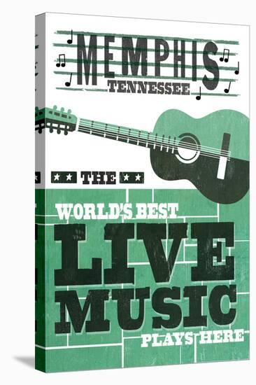 Memphis, Tennessee - Horizontal Guitar - Teal Screenprint-Lantern Press-Stretched Canvas