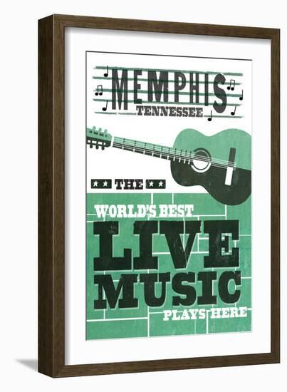 Memphis, Tennessee - Horizontal Guitar - Teal Screenprint-Lantern Press-Framed Art Print