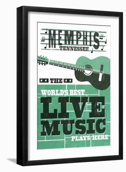 Memphis, Tennessee - Horizontal Guitar - Teal Screenprint-Lantern Press-Framed Art Print