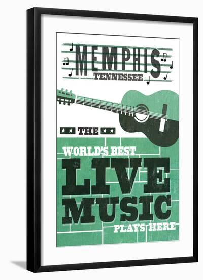 Memphis, Tennessee - Horizontal Guitar - Teal Screenprint-Lantern Press-Framed Art Print