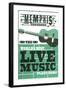 Memphis, Tennessee - Horizontal Guitar - Teal Screenprint-Lantern Press-Framed Art Print