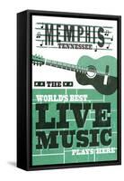 Memphis, Tennessee - Horizontal Guitar - Teal Screenprint-Lantern Press-Framed Stretched Canvas