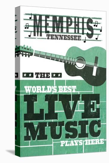 Memphis, Tennessee - Horizontal Guitar - Teal Screenprint-Lantern Press-Stretched Canvas