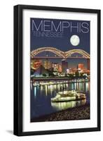 Memphis, Tennessee - Memphis Skyline at Night-Lantern Press-Framed Art Print