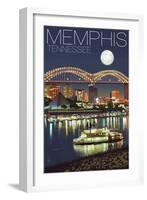 Memphis, Tennessee - Memphis Skyline at Night-Lantern Press-Framed Art Print