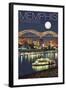 Memphis, Tennessee - Memphis Skyline at Night-Lantern Press-Framed Art Print