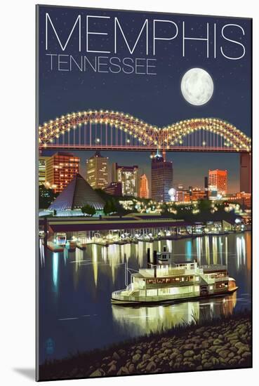 Memphis, Tennessee - Memphis Skyline at Night-Lantern Press-Mounted Art Print