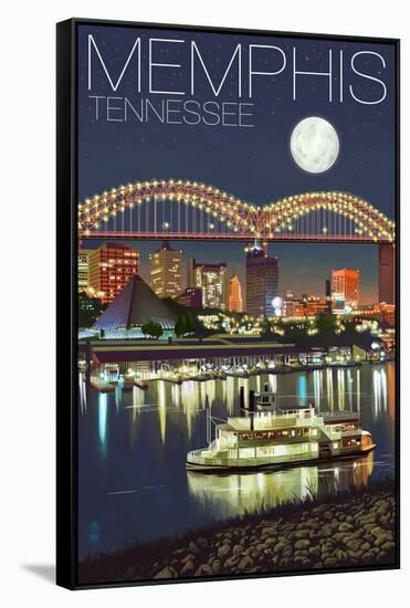 Memphis, Tennessee - Memphis Skyline at Night-Lantern Press-Framed Stretched Canvas