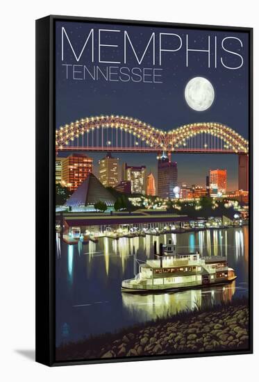 Memphis, Tennessee - Memphis Skyline at Night-Lantern Press-Framed Stretched Canvas