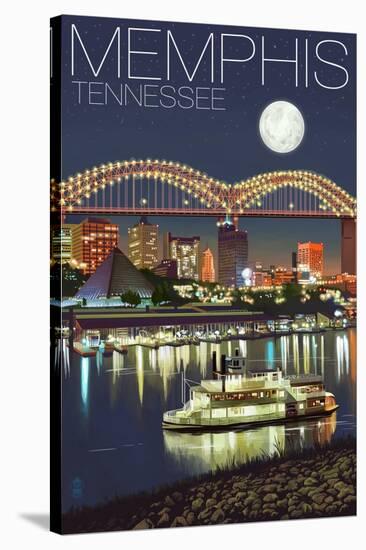 Memphis, Tennessee - Memphis Skyline at Night-Lantern Press-Stretched Canvas