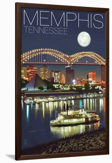 Memphis, Tennessee - Memphis Skyline at Night-Lantern Press-Framed Art Print