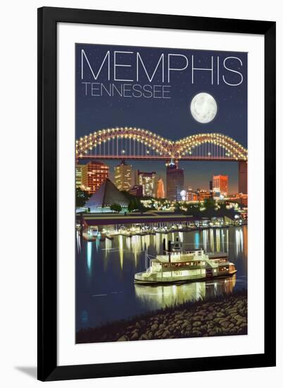 Memphis, Tennessee - Memphis Skyline at Night-Lantern Press-Framed Art Print