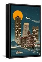 Memphis, Tennessee - Retro Skyline (no text)-Lantern Press-Framed Stretched Canvas