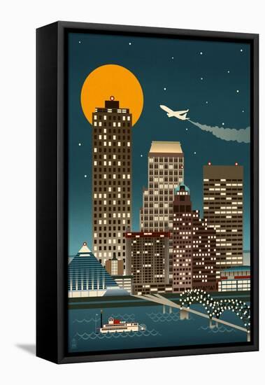 Memphis, Tennessee - Retro Skyline (no text)-Lantern Press-Framed Stretched Canvas