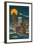 Memphis, Tennessee - Retro Skyline (no text)-Lantern Press-Framed Art Print