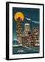 Memphis, Tennessee - Retro Skyline (no text)-Lantern Press-Framed Art Print