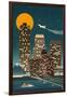 Memphis, Tennessee - Retro Skyline (no text)-Lantern Press-Framed Art Print