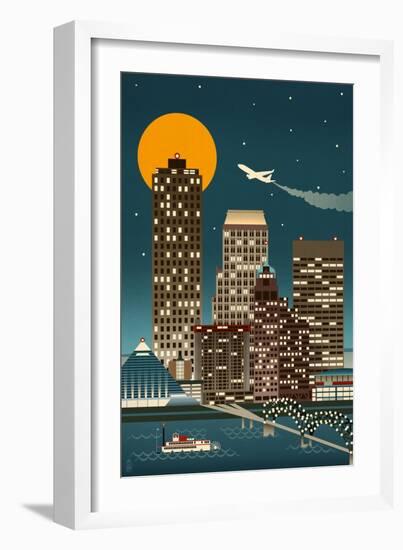 Memphis, Tennessee - Retro Skyline (no text)-Lantern Press-Framed Art Print