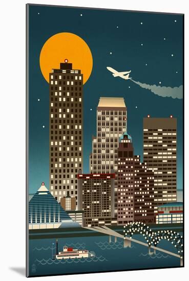 Memphis, Tennessee - Retro Skyline (no text)-Lantern Press-Mounted Art Print