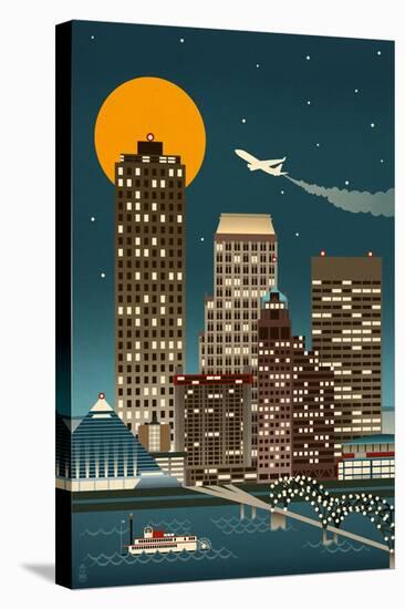 Memphis, Tennessee - Retro Skyline (no text)-Lantern Press-Stretched Canvas