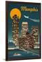 Memphis, Tennessee - Retro Skyline-Lantern Press-Framed Art Print