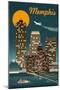 Memphis, Tennessee - Retro Skyline-Lantern Press-Mounted Art Print