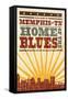 Memphis, Tennessee - Skyline and Sunburst Screenprint Style-Lantern Press-Framed Stretched Canvas