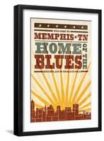 Memphis, Tennessee - Skyline and Sunburst Screenprint Style-Lantern Press-Framed Art Print