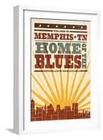 Memphis, Tennessee - Skyline and Sunburst Screenprint Style-Lantern Press-Framed Art Print