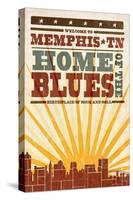 Memphis, Tennessee - Skyline and Sunburst Screenprint Style-Lantern Press-Stretched Canvas