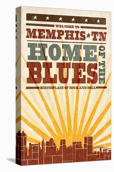 Memphis, Tennessee - Skyline and Sunburst Screenprint Style-Lantern Press-Stretched Canvas