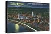 Memphis, TN, Moonlit Aerial View of City with Mississippi River and Riverside Drive-Lantern Press-Stretched Canvas