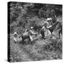 Men and Pack Animals Climbing a Steep Hill-null-Stretched Canvas
