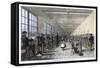 Men and Women at Work in the Patent Renewable Stocking Factory at Tewkesbury England-null-Framed Stretched Canvas