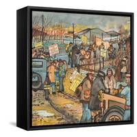 Men and Women in a Washington State Hunger March on U.S. Highway 99 South to Olympia-Ronald Ginther-Framed Stretched Canvas