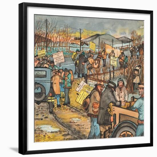 Men and Women in a Washington State Hunger March on U.S. Highway 99 South to Olympia-Ronald Ginther-Framed Giclee Print