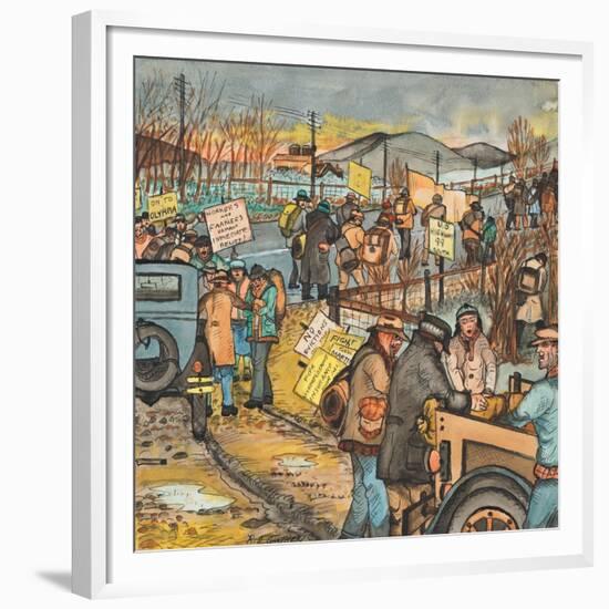 Men and Women in a Washington State Hunger March on U.S. Highway 99 South to Olympia-Ronald Ginther-Framed Giclee Print